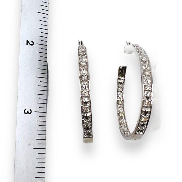 Engraved Diamond Hoop Earrings in 14k White Gold - Image 9