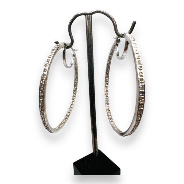 14k White Gold Diamond Pave Hoop Earrings - Image 2