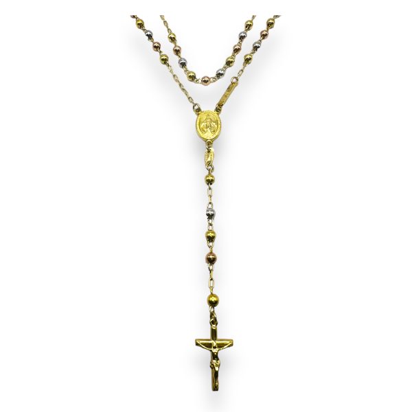 14k Gold Tri-Color Rosary Necklace Religious Faith Jewelry - Image 9