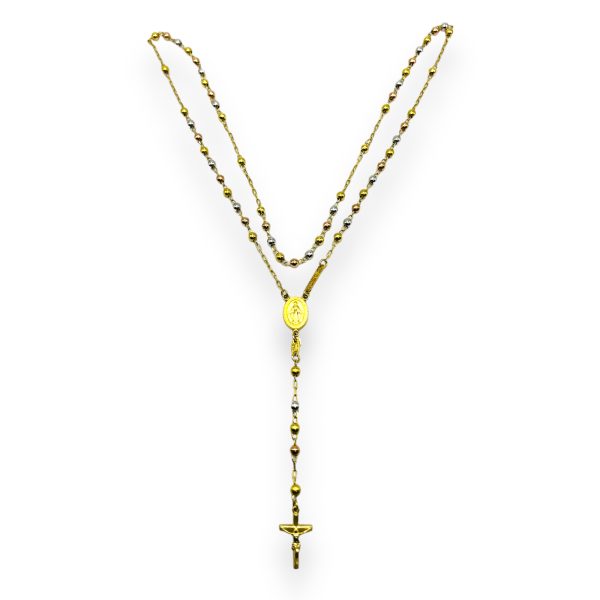 14k Gold Tri-Color Rosary Necklace Religious Faith Jewelry - Image 8