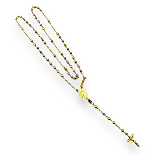 14k Gold Tri-Color Rosary Necklace Religious Faith Jewelry - Image 2