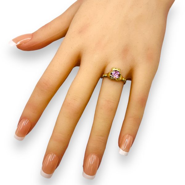 Irish Celtic Pink Stone Claddagh Heart Ring | 14k Gold - Image 7