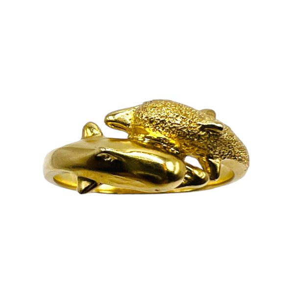 14k Solid Yellow Gold Double Dolphin Ring, Size 5 - Image 4