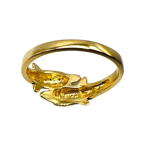 14k Solid Yellow Gold Double Dolphin Ring, Size 5 - Image 2