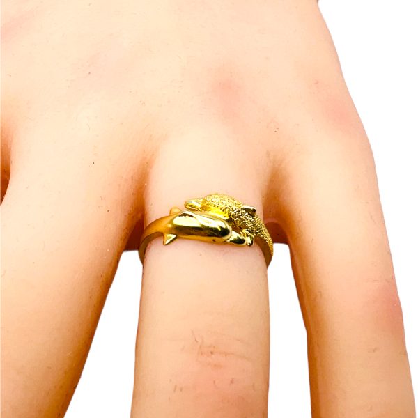 14k Solid Yellow Gold Double Dolphin Ring, Size 5 - Image 3