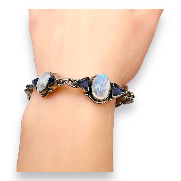 Rainbow Moonstone & Iolite Sterling Silver Bracelet - Image 4