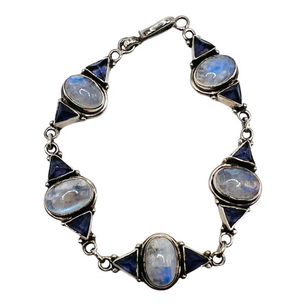 Rainbow Moonstone & Iolite Sterling Silver Bracelet