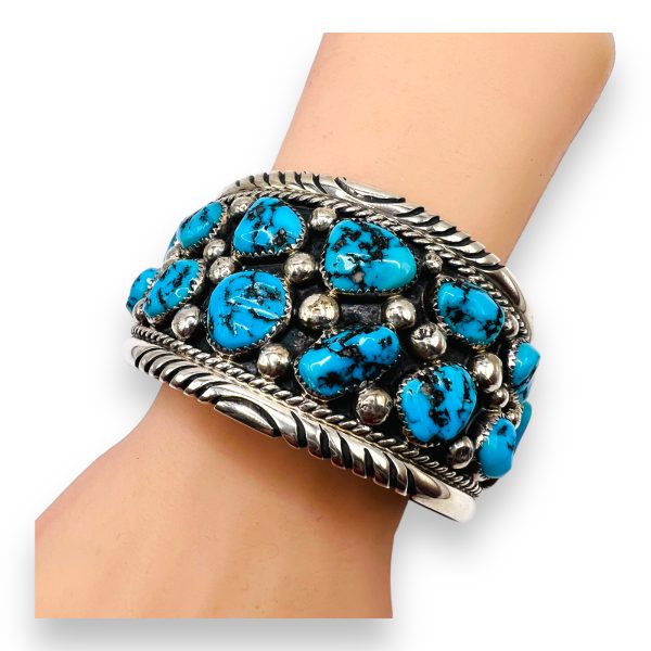 Multi Nugget Turquoise Matrix Cuff Bracelet | Silver - Image 8