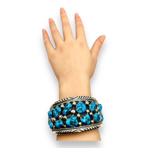 Multi Nugget Turquoise Matrix Cuff Bracelet | Silver - Image 7