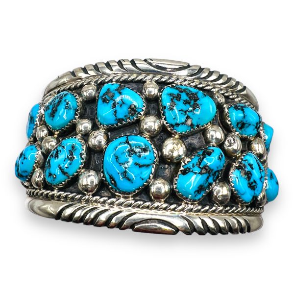 Multi Nugget Turquoise Matrix Cuff Bracelet | Silver