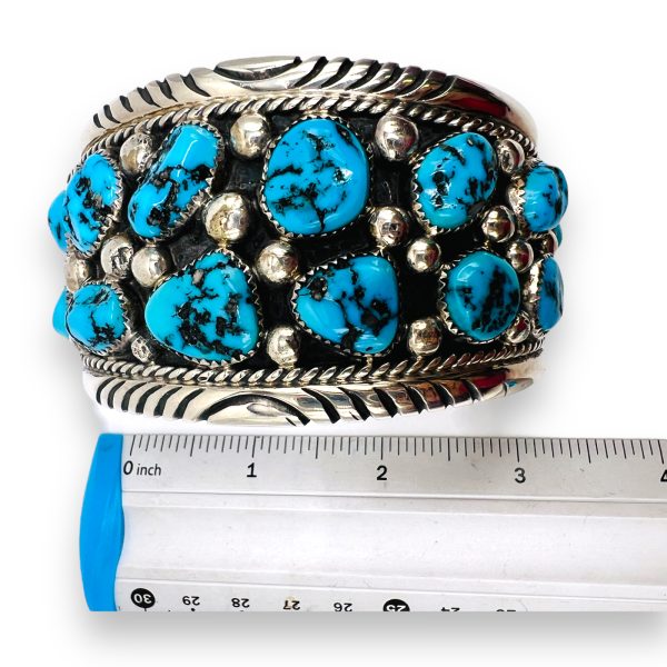 Multi Nugget Turquoise Matrix Cuff Bracelet | Silver - Image 2