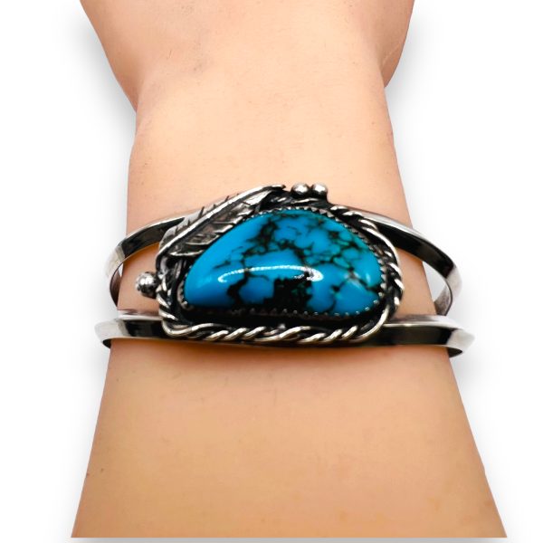 Southwestern Black Matrix Turquoise Cuff Bracelet 925 Silver