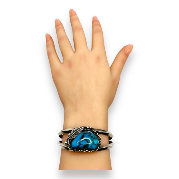 Southwestern Black Matrix Turquoise Cuff Bracelet 925 Silver - Image 2