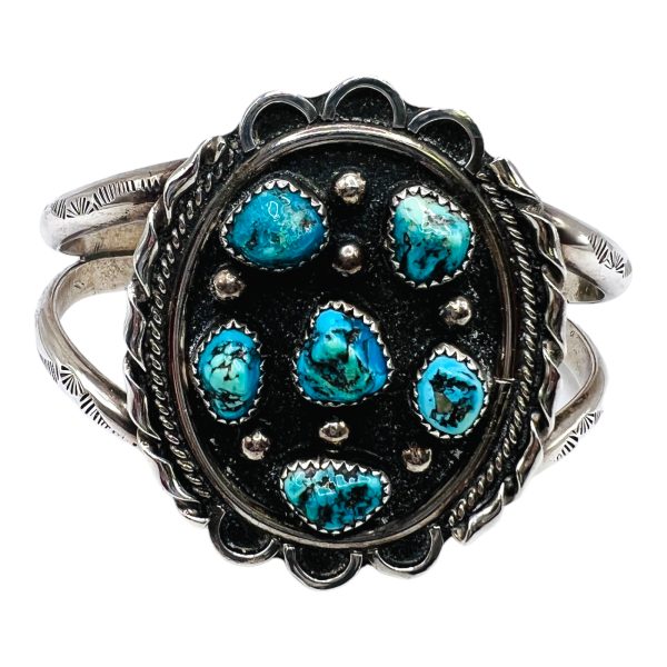 American Southwest Turquoise Bangle Cuff Bracelet | Silver