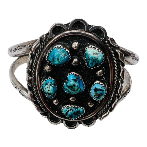 American Southwest Turquoise Bangle Cuff Bracelet | Silver - Image 4