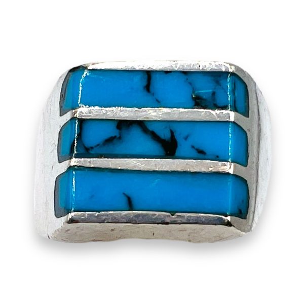 Sterling Silver Blue Turquoise Matrix Inlay Ring, sz 10.25 - Image 5