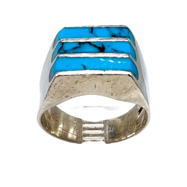 Sterling Silver Blue Turquoise Matrix Inlay Ring, sz 10.25