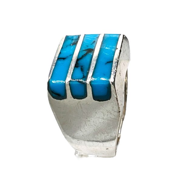 Sterling Silver Blue Turquoise Matrix Inlay Ring, sz 10.25 - Image 2