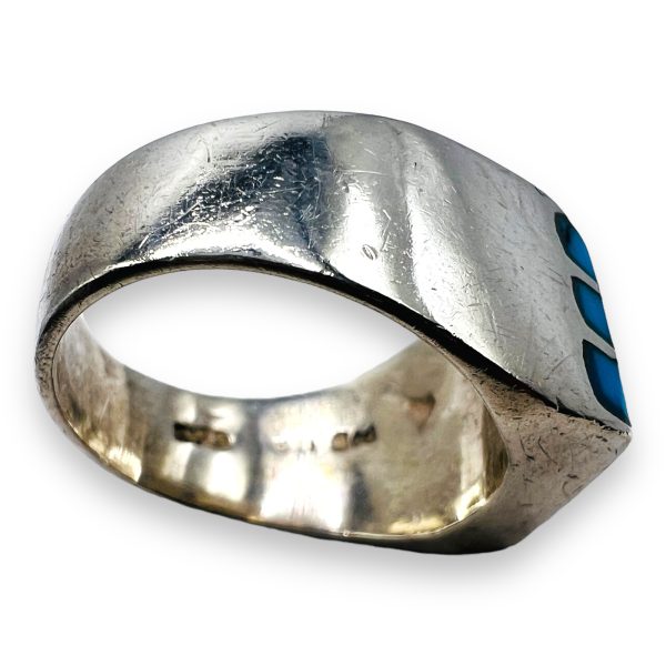 Sterling Silver Blue Turquoise Matrix Inlay Ring, sz 10.25 - Image 4