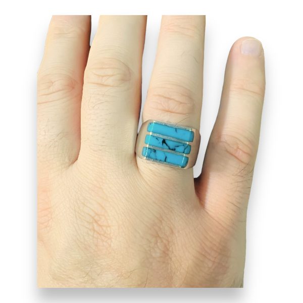 Sterling Silver Blue Turquoise Matrix Inlay Ring, sz 10.25 - Image 9