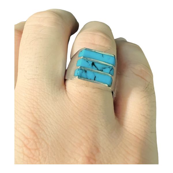 Sterling Silver Blue Turquoise Matrix Inlay Ring, sz 10.25 - Image 8