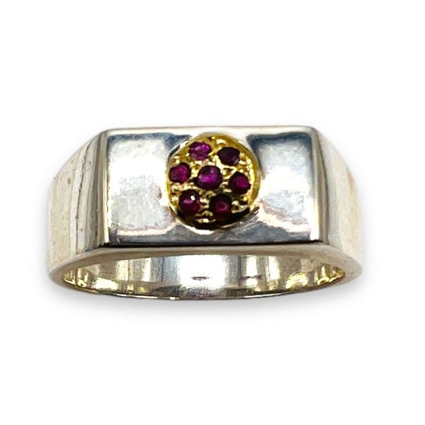 Two-tone Ruby Ring  925 Sterling Silver & Gold, Size 7