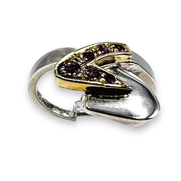 Gold & Silver Lightning Bolt Red Ruby Stones Ring, Size 6 - Image 3