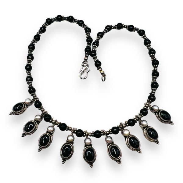 Vintage Black Onyx Beaded Pearl Collar Choker Necklace - Image 7