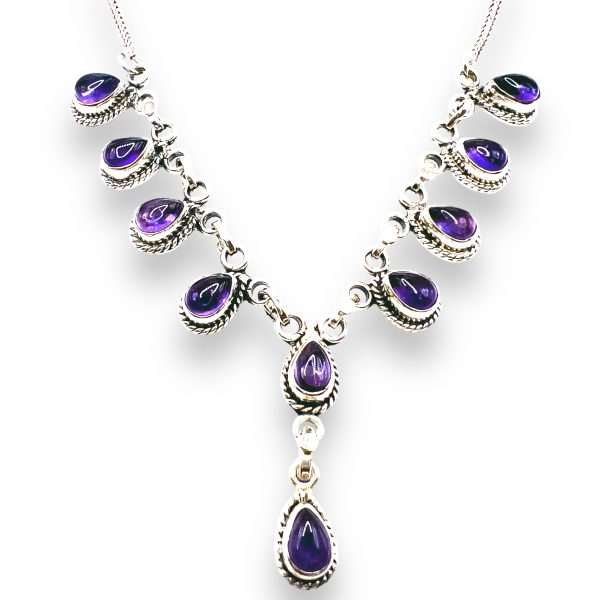 Y-Drop Lariat Necklace 10 Amethyst Teardrop Gemstones