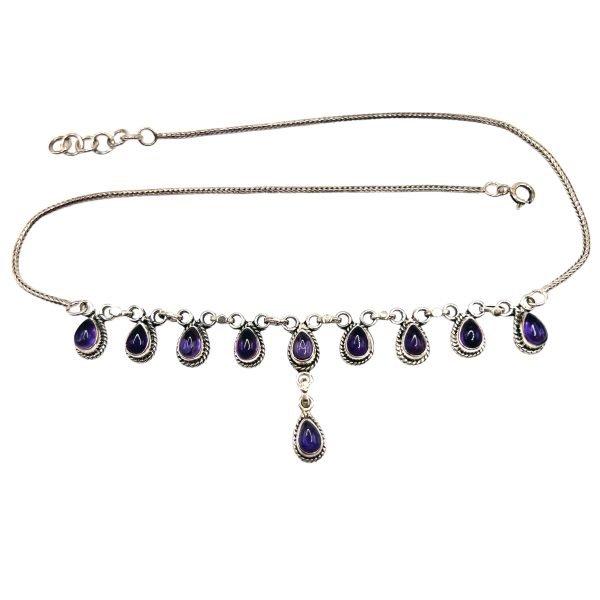 Y-Drop Lariat Necklace 10 Amethyst Teardrop Gemstones - Image 5