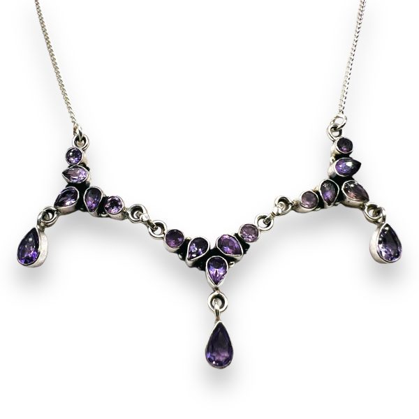 Amethyst Teardrops Y-Necklace Choker | 925 Sterling Silver