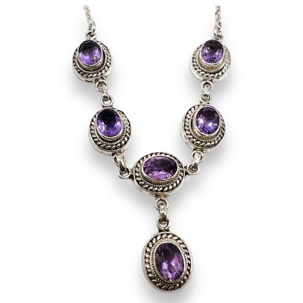 Elegant Y-drop Lariat Necklace Amethyst Multi Gemstones - Image 2