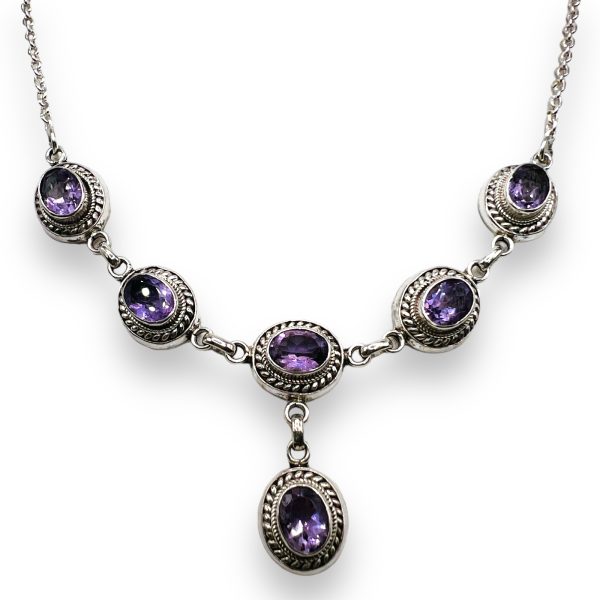 Elegant Y-drop Lariat Necklace Amethyst Multi Gemstones