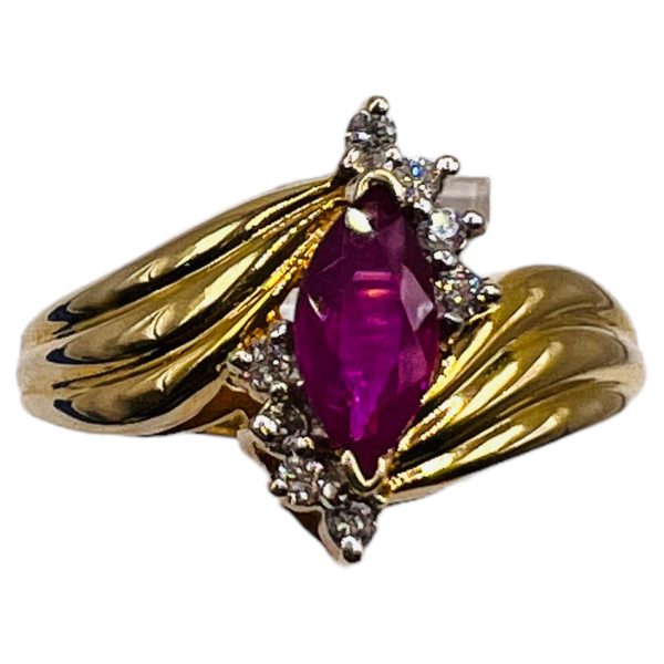 Genuine Red Ruby & Diamond Ring Size 7 | Vintage 10k Gold