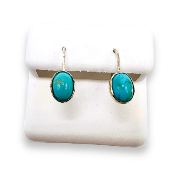 Sterling Silver Genuine Blue Turquoise Oval Drop Earrings - Image 4