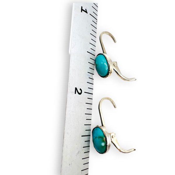 Sterling Silver Genuine Blue Turquoise Oval Drop Earrings - Image 5