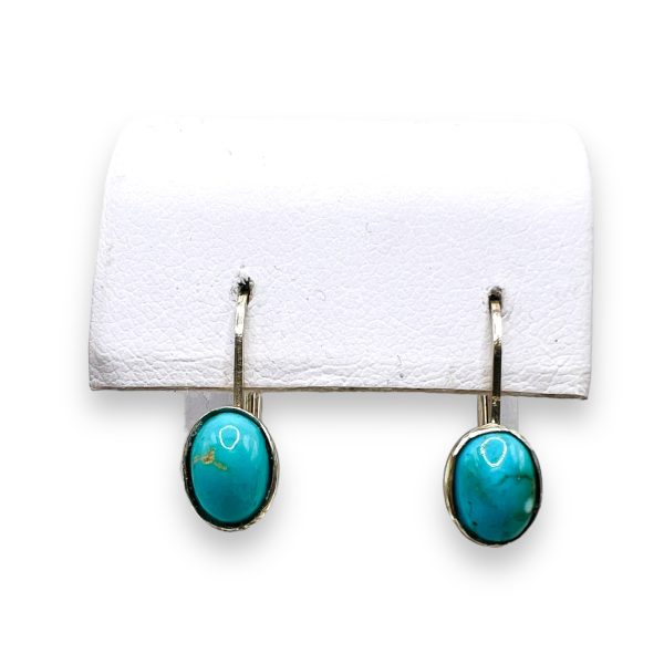 Sterling Silver Genuine Blue Turquoise Oval Drop Earrings