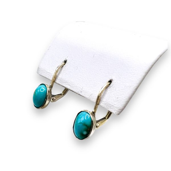 Sterling Silver Genuine Blue Turquoise Oval Drop Earrings - Image 6