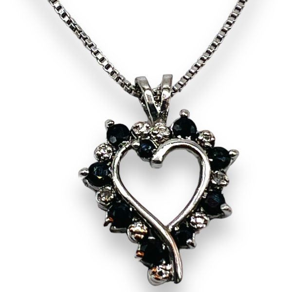 Open-Heart White & Black Diamond Sterling Silver Necklace