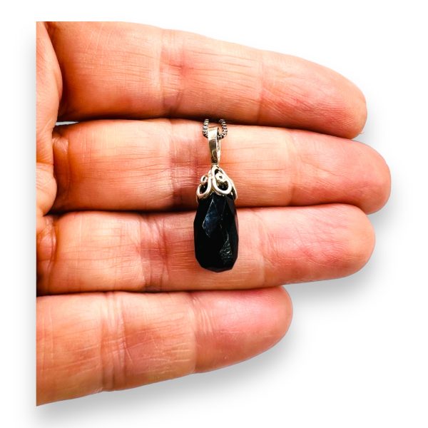 Faceted Black Onyx Teardrop Necklace | 925 Sterling Silver - Image 2