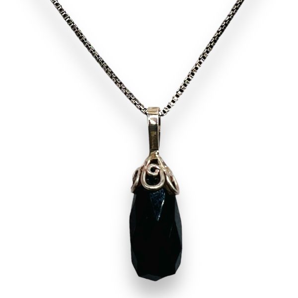 Faceted Black Onyx Teardrop Necklace | 925 Sterling Silver