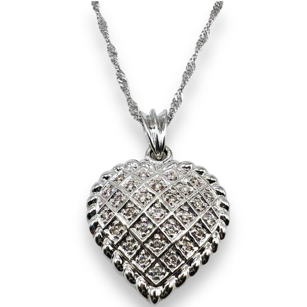 14k White Gold Romantic Diamond Heart Pendant Necklace - Image 2