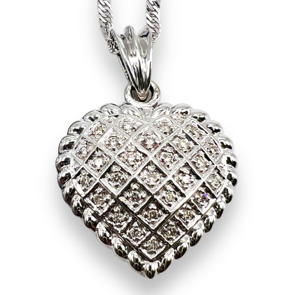 14k White Gold Romantic Diamond Heart Pendant Necklace - Image 6