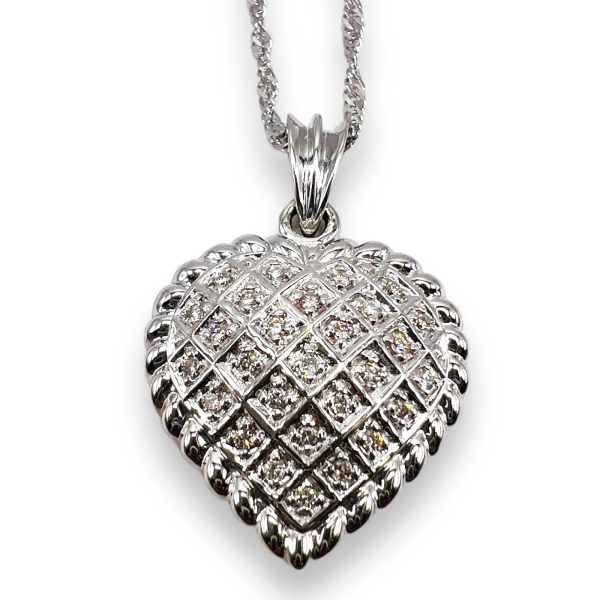 14k White Gold Romantic Diamond Heart Pendant Necklace - Image 7