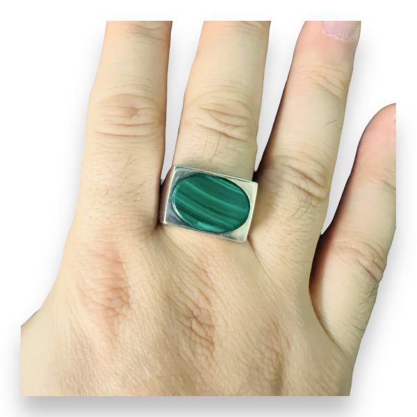 Oval Malachite Gemstone Ring Size 13 | 925 Sterling Silver - Image 5