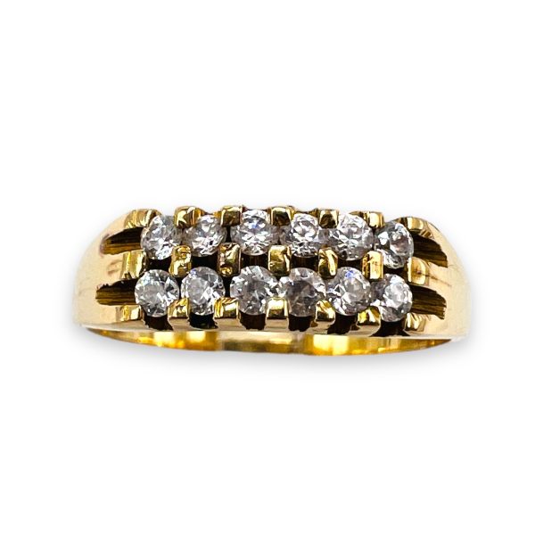 18k Real Yellow Gold Cubic Zirconia Two-Row Ring, Size 8.25 - Image 6