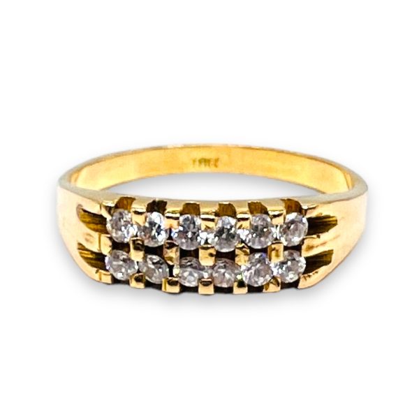 18k Real Yellow Gold Cubic Zirconia Two-Row Ring, Size 8.25 - Image 3