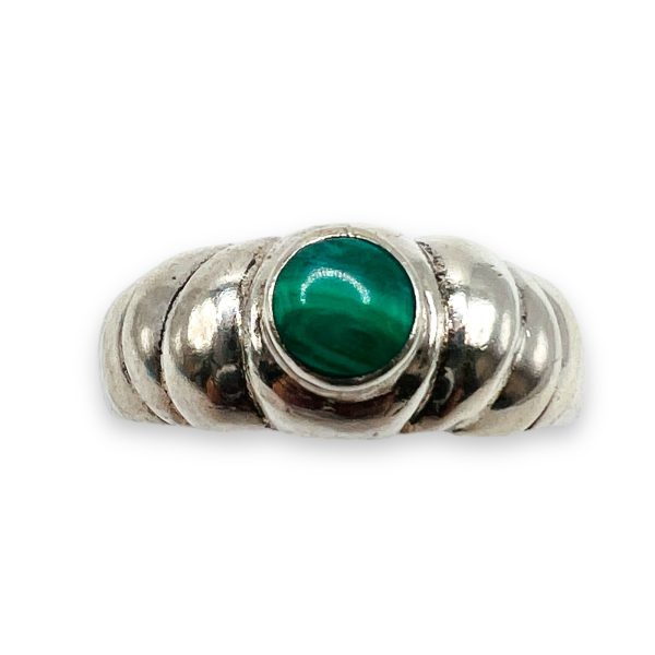 Men's Green Malachite Stone Sterling Silver Ring