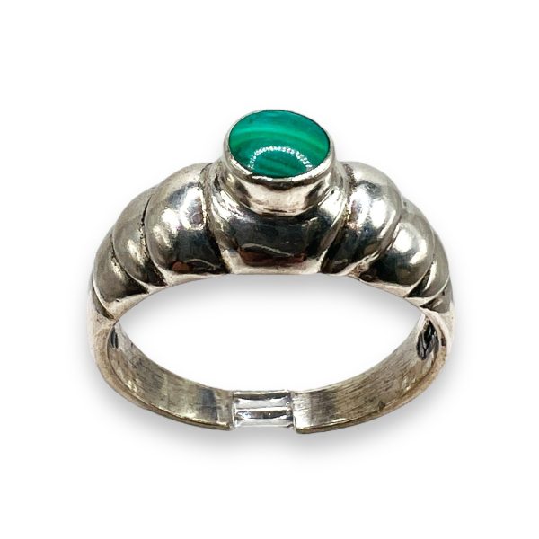 Men's Green Malachite Stone Sterling Silver Ring - Image 3