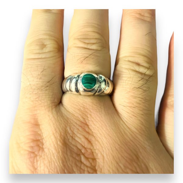 Men's Green Malachite Stone Sterling Silver Ring - Image 10